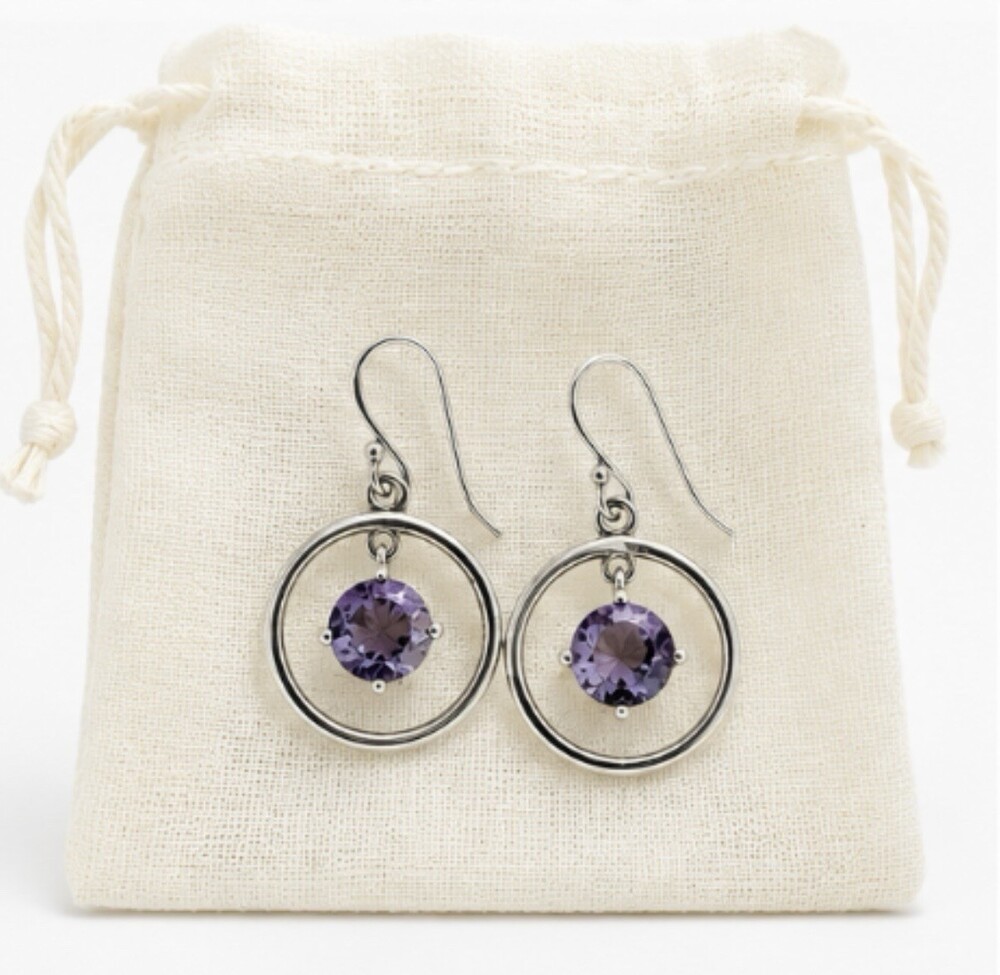 Vintage Sterling Silver Amethyst Dangle Earrings | Purple Gemstone Drop